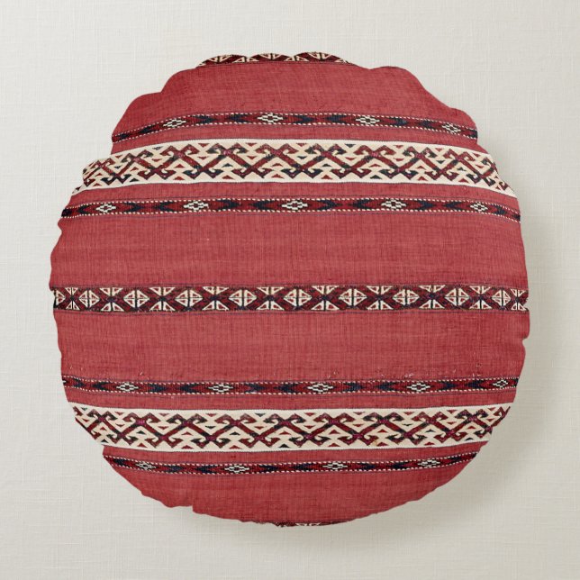Triangle Stripe Kilim II Red Black White  Rond Kussen (Voorkant)