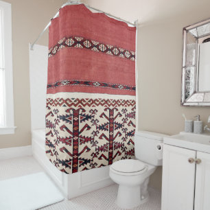 Triangle Stripe Kilim III Red Black White Douchegordijn