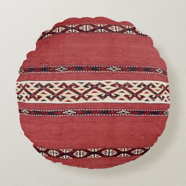 Triangle Stripe Kilim IV Red Black White  Rond Kussen (Voorkant)