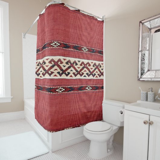 Triangle Stripe Kilim Red Black White  Douchegordijn (In situ)