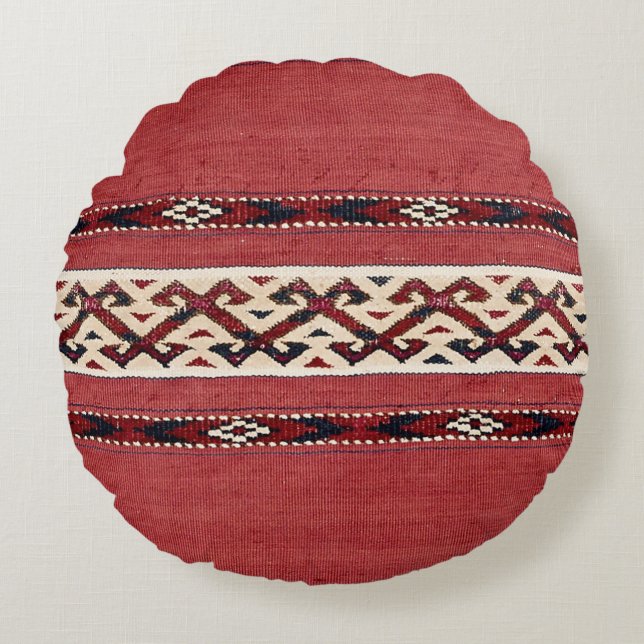 Triangle Stripe Kilim Red Black White  Rond Kussen (Voorkant)