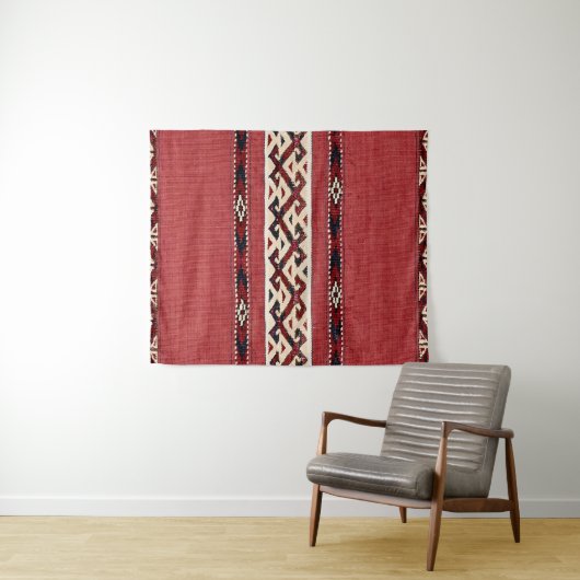 Triangle Stripe Kilim Red Black White  Wandkleed (In Situ (horizontaal))