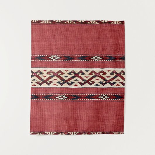 Triangle Stripe Kilim Red Black White  Wandkleed (Voorkant)