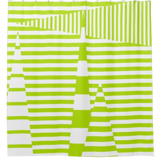 Triangle Stripes - Lime Green en White Douchegordijn (Voorkant)