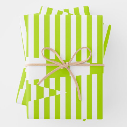 Triangle Stripes - Lime Green en White Inpakpapier Vel (In situ)