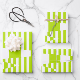 Triangle Stripes - Lime Green en White Inpakpapier Vel