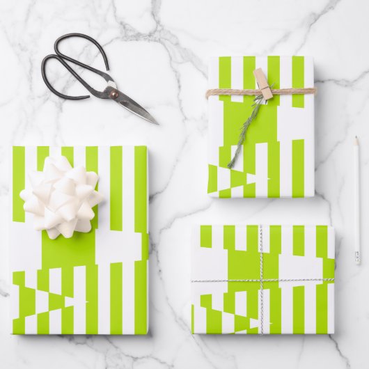 Triangle Stripes - Lime Green en White Inpakpapier Vel (Voorkant)
