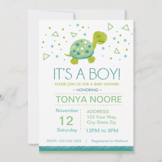 Triangle Turtle Baby shower Invitation Kaart (Voorkant)
