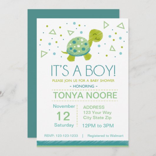 Triangle Turtle Baby shower Invitation Kaart (Voorkant / Achterkant)