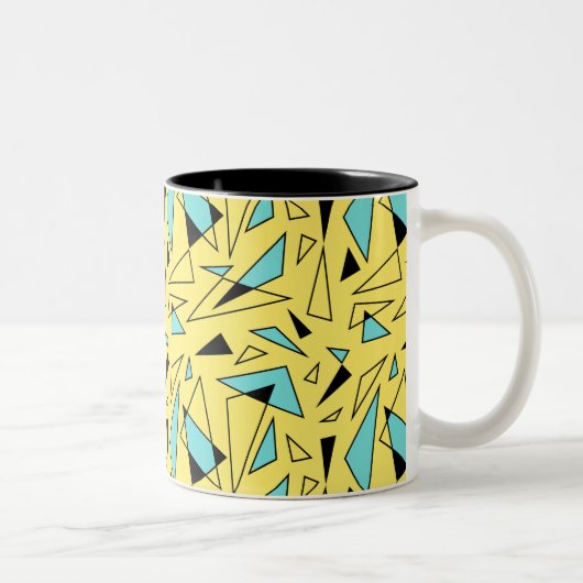 Triangles Pattern - Yellow & Turquoise Tweekleurige Koffiemok (Rechts)