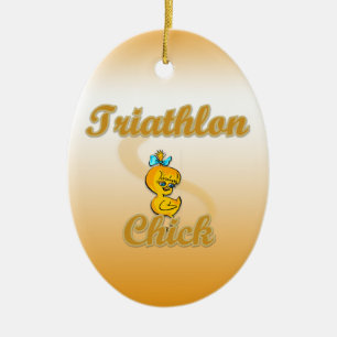 Triathlon Chick Keramisch Ornament