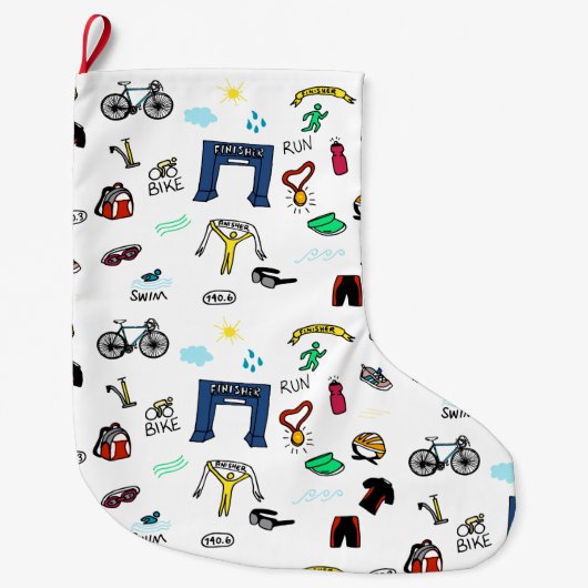 Triathlon Doodles Kerstmis Stocking Grote Kerstsok (Voorkant)