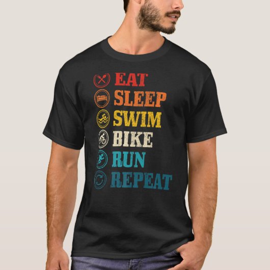 Triathlon Eet Slaap Zwemfiets Run Herhaal Triathle T-shirt (Voorkant)