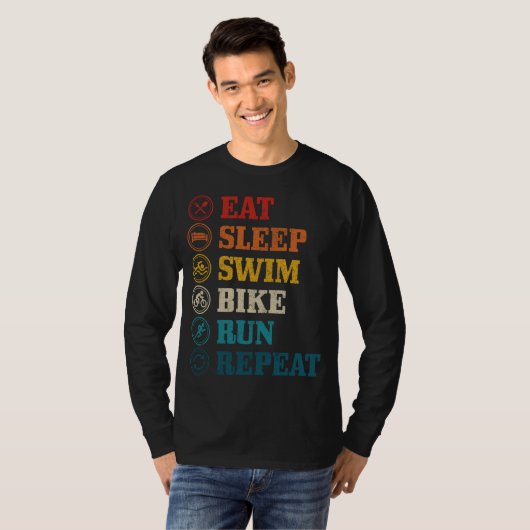 Triathlon Eet Slaap Zwemfiets Run Herhaal Triathle T-shirt (Voorkant volledig)