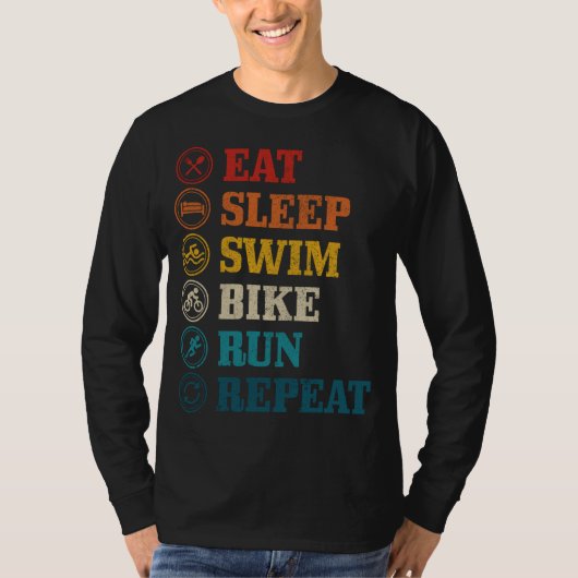 Triathlon Eet Slaap Zwemfiets Run Herhaal Triathle T-shirt (Voorkant)