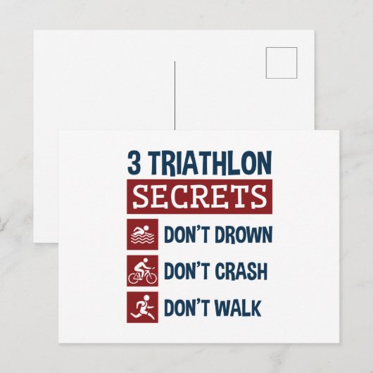 Triathlon Funny 3 Secrets Don't Drown Crash Walk Briefkaart (Voorkant / Achterkant)