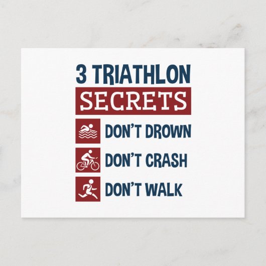 Triathlon Funny 3 Secrets Don't Drown Crash Walk Briefkaart (Voorkant)