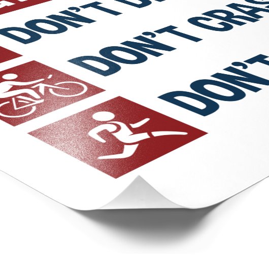 Triathlon Funny 3 Secrets Don't Drown Crash Walk Foto Afdruk (Hoek)