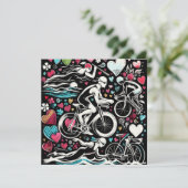 Triathlon geïnspireerd liefde kussen, Valentijnsda Feestdagenkaart (Staand voorkant)