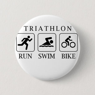 Triathlon loopt, zwemt en fietst ronde button 5,7 cm
