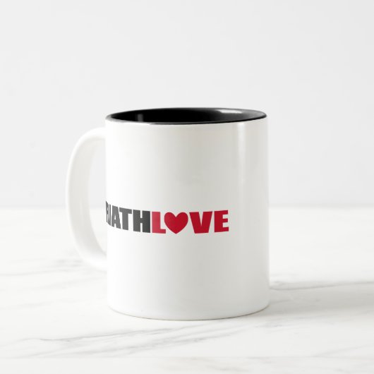 Triathlon Love for zwemmers, Cyclers and Runners Tweekleurige Koffiemok (Voorkant links)