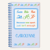 Triathlon patroon zwemmen fiets run sport slogan notitieboek (Voorkant)