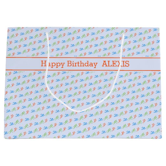 Triathlon-patroonaangepaste tekstnaam groot cadeauzakje (Voorkant)