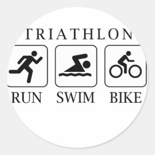 Triathlon rijden, zwemmen en fietsen ronde sticker