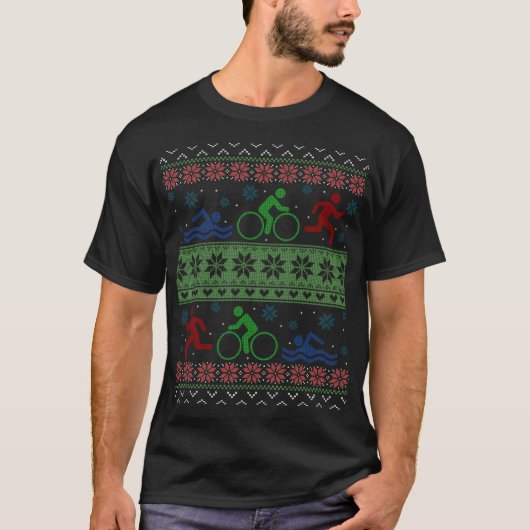 Triathlon Swim Bike run Ugly kerstSweater T-shirt (Voorkant)