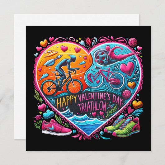 Triathlon Thema Valentijnsdag Kussen, Hart-Shap Feestdagenkaart (Voorkant / Achterkant)