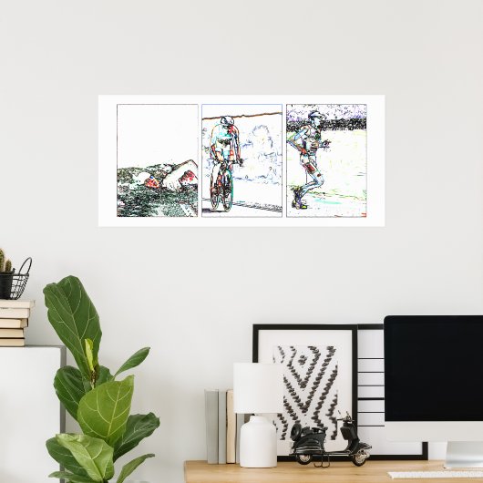 Triathlon Triptych - Lijn Poster (Thuiskantoor)