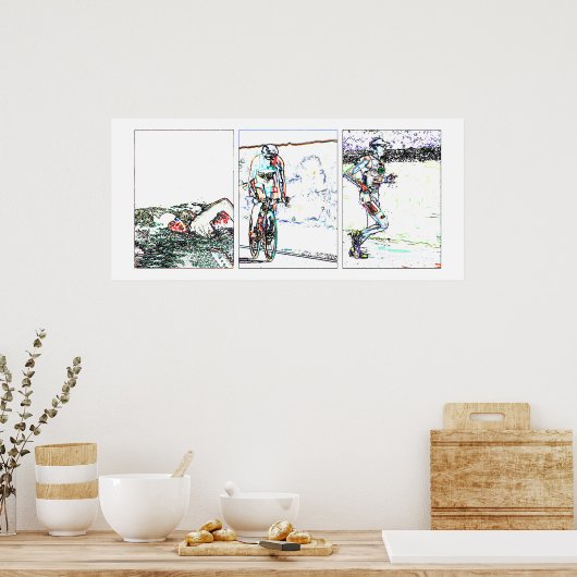 Triathlon Triptych - Lijn Poster (Keuken)