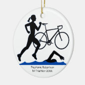 Triathlon Vrouw Keepsake in blauw Keramisch Ornament (Links)
