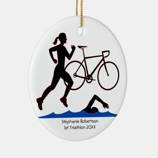 Triathlon Vrouw Keepsake Keramisch Ornament (Rechts)