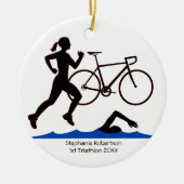 Triathlon Vrouw Keepsake Keramisch Ornament (Voorkant)