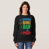 Triathlon zwemmen fiets run en pizza trui (Voorkant volledig)