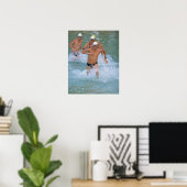 Triathloners die uit het water lopen 2 poster (Thuiskantoor)