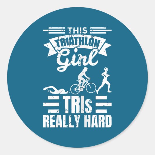 Triatleet Meisjes Grappige Triatlon Ronde Sticker (Voorkant)