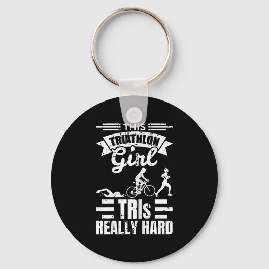 Triatleet Meisjes Grappige Triatlon Sleutelhanger (Voorkant)