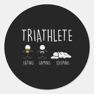 Triatleet Stickman Eet Video Game Slaap Grappig Ga Ronde Sticker