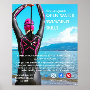 triatlon met open water zwemmen, draaiende vlucht poster