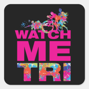 Triatlon Motivatie Zwarte En Magenta Typografie Vierkante Sticker