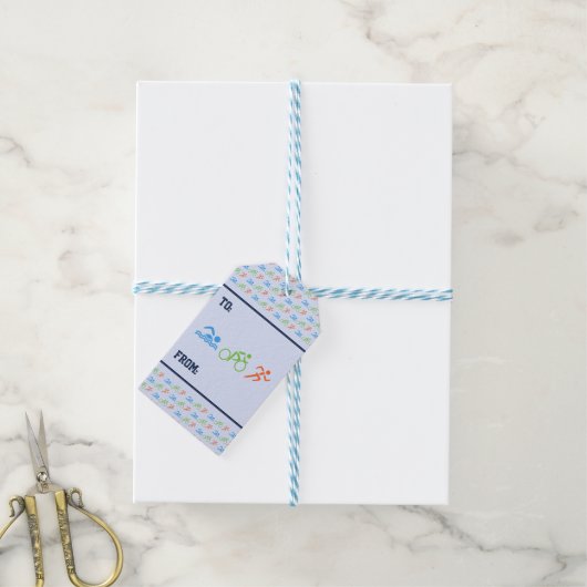 Triatlon patroon sportief thema cadeaulabel (Met Touw)