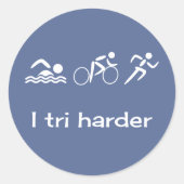 Triatlon pictogrammen en kapblauw ronde sticker (Voorkant)