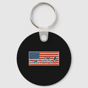 Triatlon Run Triatlete Biatlon USA Flag Sports Sleutelhanger