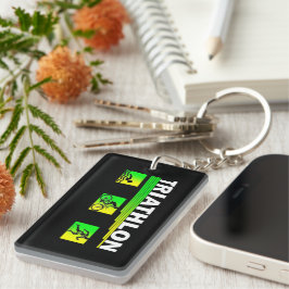 Triatlon Transcendentie: Zwemmen, Fiets, Run Succe Sleutelhanger