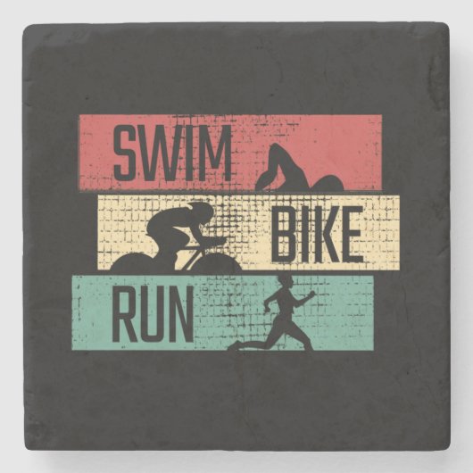 Triatlon - Zwem Fiets Hardloop Stenen Onderzetter (Voorkant)