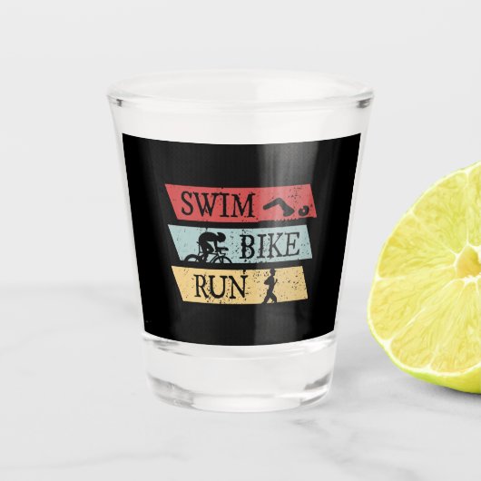 Triatlon - Zwemmen Fietsen Lopen Shot Glas (Voorkant)