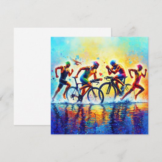 Triatlonkussen voor sportliefhebbers feestdagenkaart (Voorkant / Achterkant)