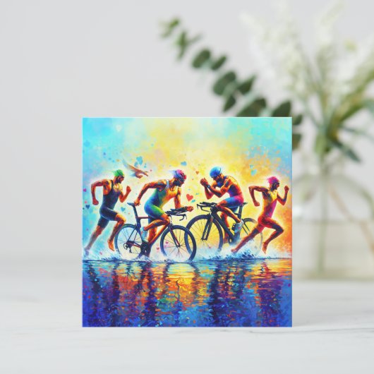 Triatlonkussen voor sportliefhebbers feestdagenkaart (Staand voorkant)